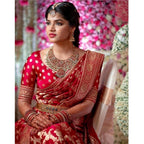 Seduva Women's Litchi silk Printed Saree With Unstitched Blouse (Red)