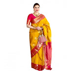 Seduva Women's Litchi silk Printed Saree With Unstitched Blouse (Yellow)
