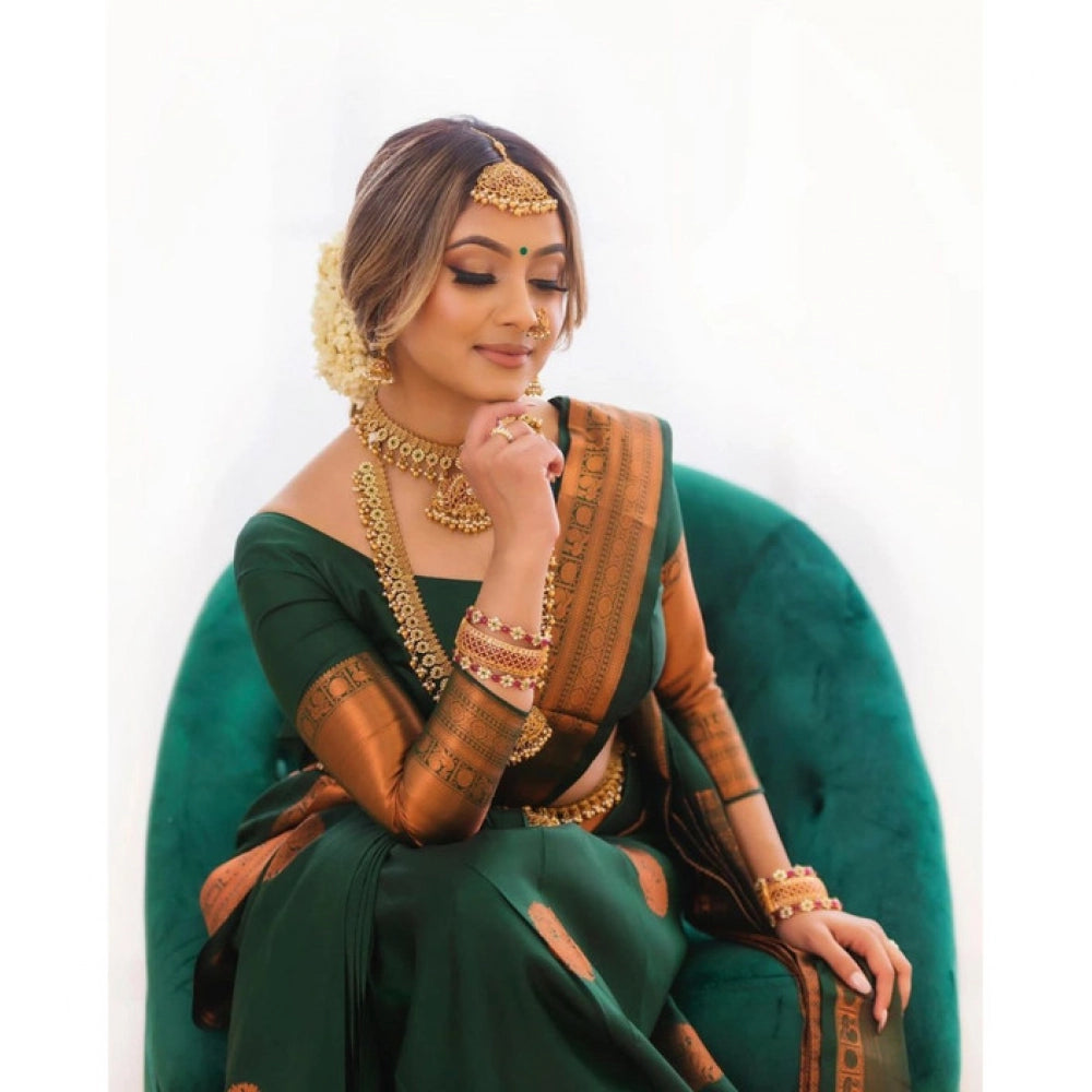 Seduva Women's Litchi silk Printed Saree With Unstitched Blouse (Green)