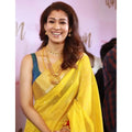 Seduva Women's Litchi silk Printed Saree With Unstitched Blouse (Yellow)