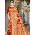 Seduva Women's Litchi silk Printed Saree With Unstitched Blouse (Red)