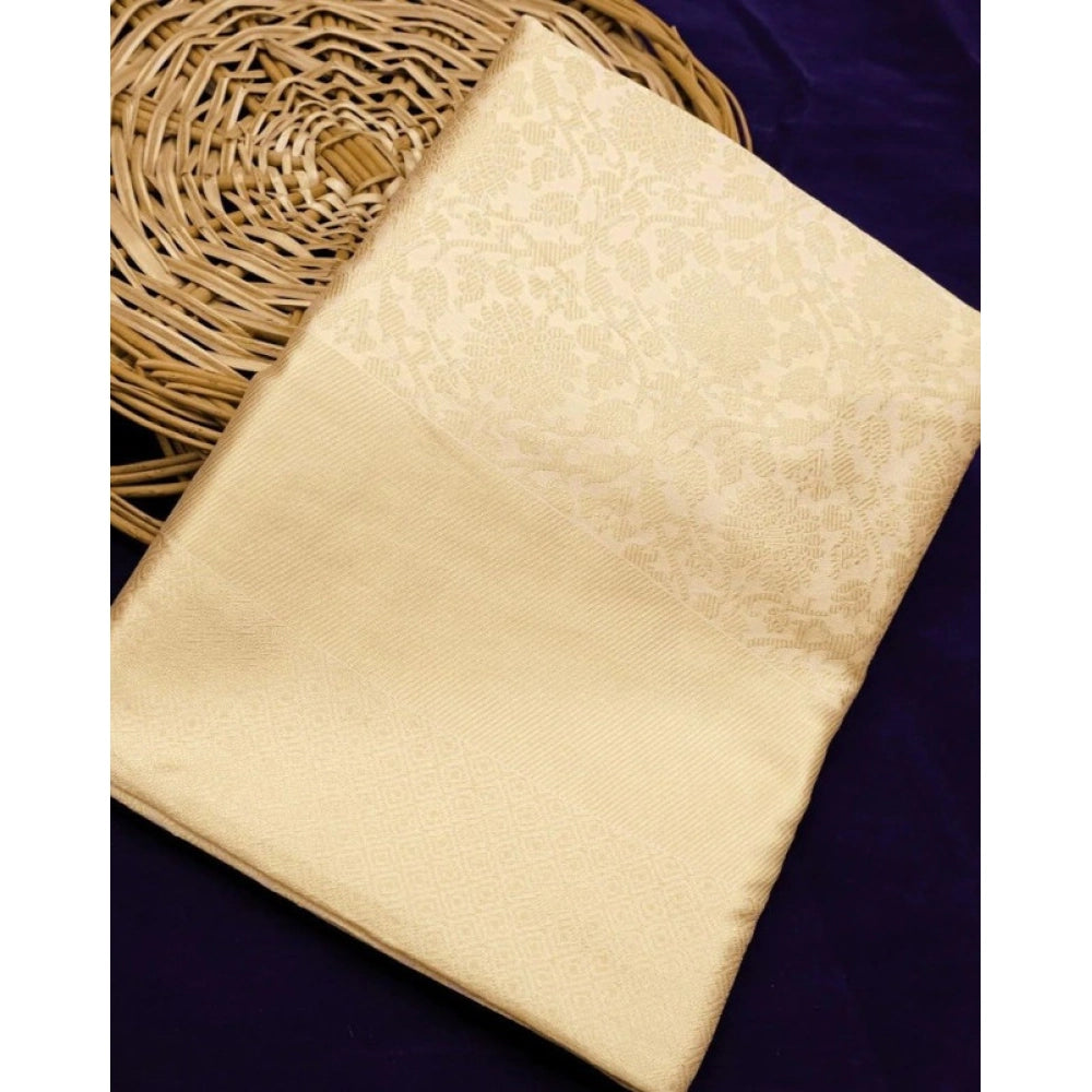 Seduva Women's Litchi silk Printed Saree With Unstitched Blouse (Gold)