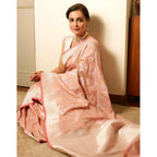 Seduva Women's Litchi silk Printed Saree With Unstitched Blouse (Peach)