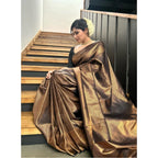 Seduva Women's Litchi silk Printed Saree With Unstitched Blouse (Gold)