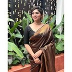 Seduva Women's Litchi silk Printed Saree With Unstitched Blouse (Gold)