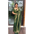 Seduva Women's Litchi silk Printed Saree With Unstitched Blouse (Green)