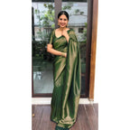 Seduva Women's Litchi silk Printed Saree With Unstitched Blouse (Green)