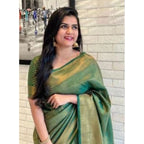 Seduva Women's Litchi silk Printed Saree With Unstitched Blouse (Green)