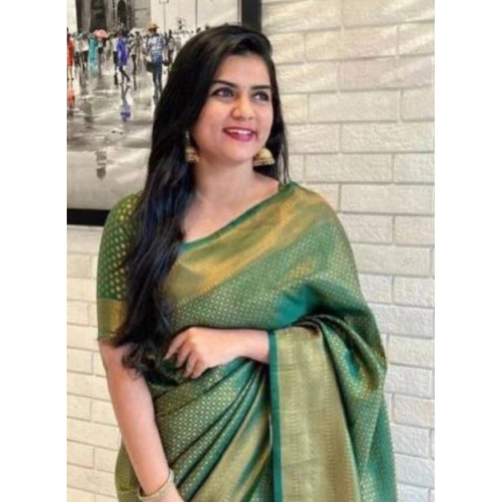 Seduva Women's Litchi silk Printed Saree With Unstitched Blouse (Green)