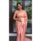 Seduva Women's Litchi silk Printed Saree With Unstitched Blouse (Peach)