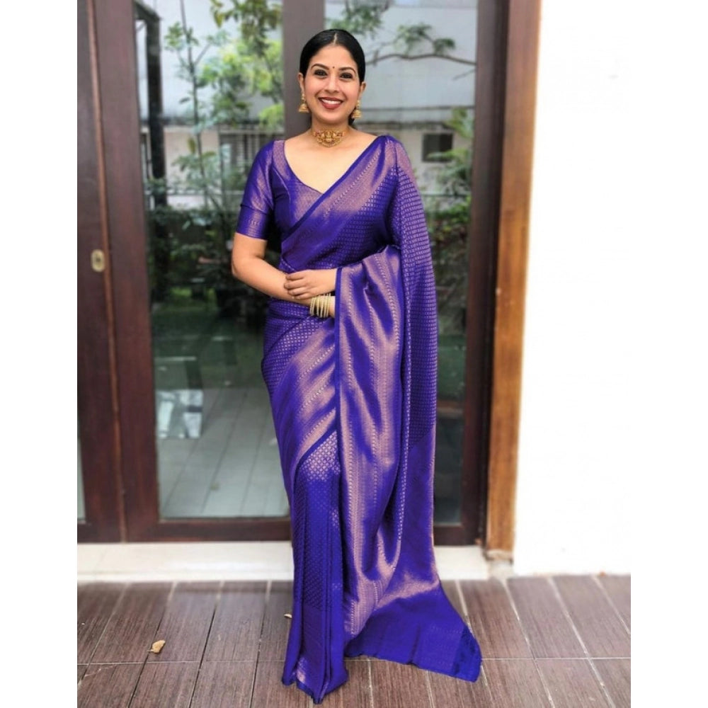 Seduva Women's Litchi silk Printed Saree With Unstitched Blouse (Purple)