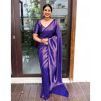 Seduva Women's Litchi silk Printed Saree With Unstitched Blouse (Purple)