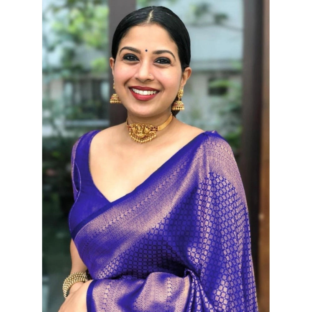 Seduva Women's Litchi silk Printed Saree With Unstitched Blouse (Purple)