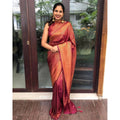 Seduva Women's Litchi silk Printed Saree With Unstitched Blouse (Red)