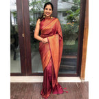 Seduva Women's Litchi silk Printed Saree With Unstitched Blouse (Red)