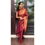Seduva Women's Litchi silk Printed Saree With Unstitched Blouse (Red)