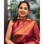 Seduva Women's Litchi silk Printed Saree With Unstitched Blouse (Red)
