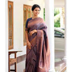 Seduva Women's Litchi silk Printed Saree With Unstitched Blouse (Navy Blue)