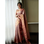 Seduva Women's Litchi silk Printed Saree With Unstitched Blouse (Light Pink)