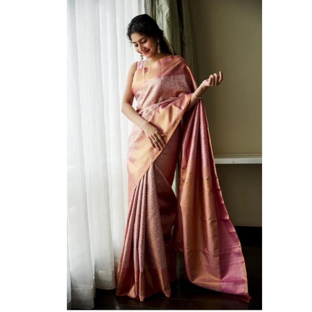 Seduva Women's Litchi silk Printed Saree With Unstitched Blouse (Light Pink)