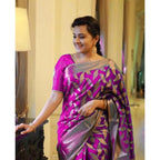 Seduva Women's Litchi silk Printed Saree With Unstitched Blouse (Pink)