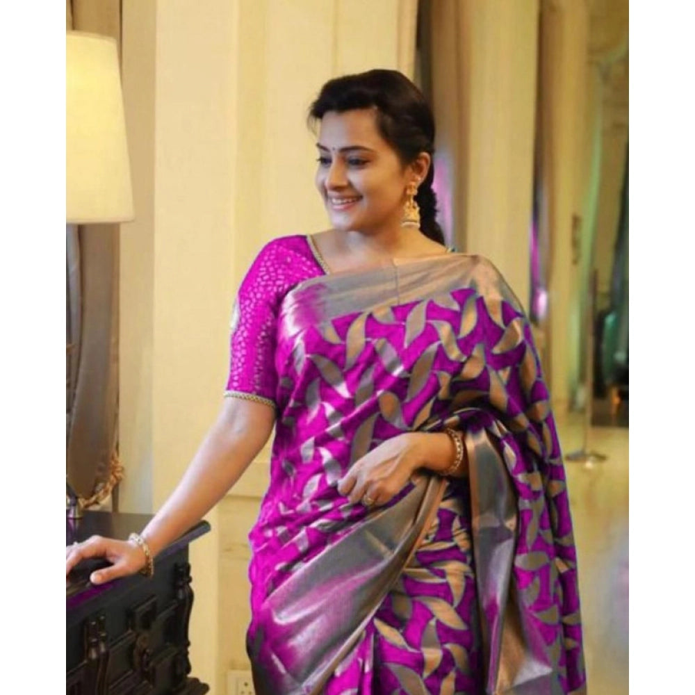 Seduva Women's Litchi silk Printed Saree With Unstitched Blouse (Pink)