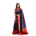 Seduva Women's Litchi silk Printed Saree With Unstitched Blouse (Blue)