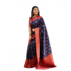 Seduva Women's Litchi silk Printed Saree With Unstitched Blouse (Blue)