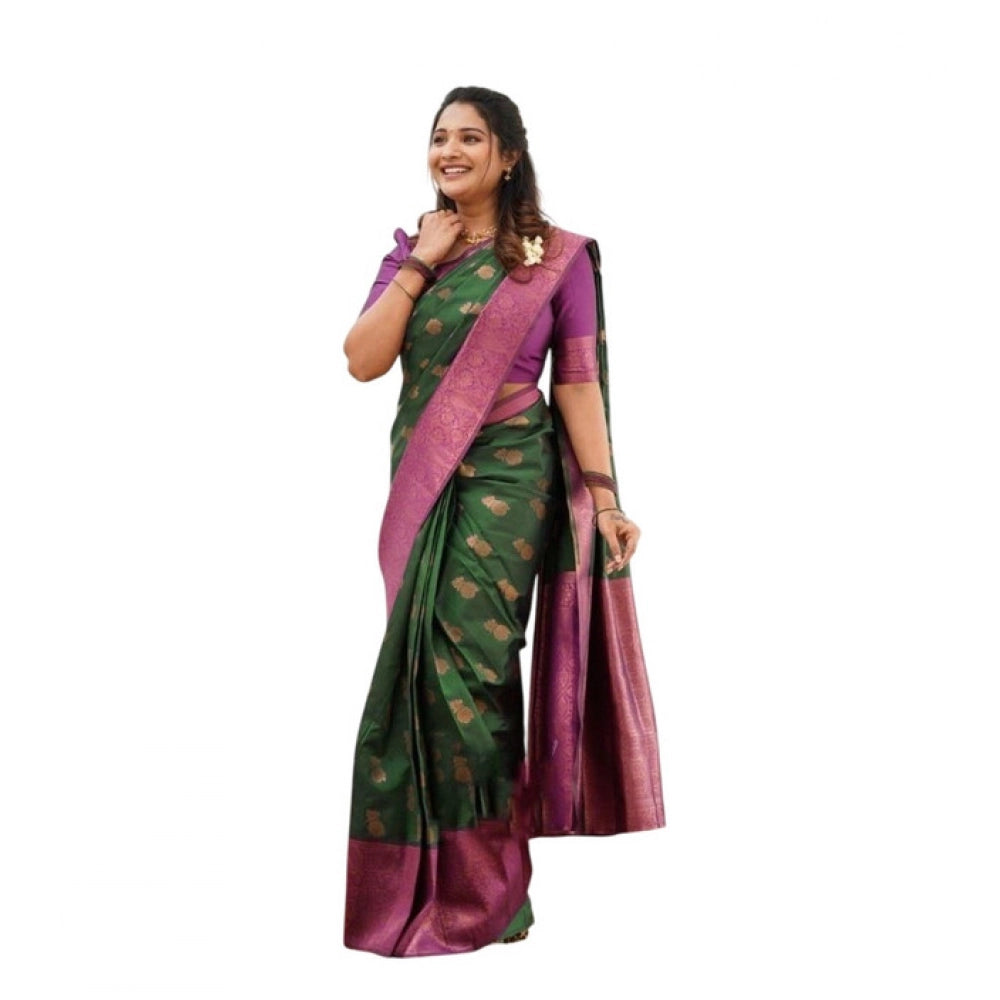 Seduva Women's Litchi silk Printed Saree With Unstitched Blouse (Green)