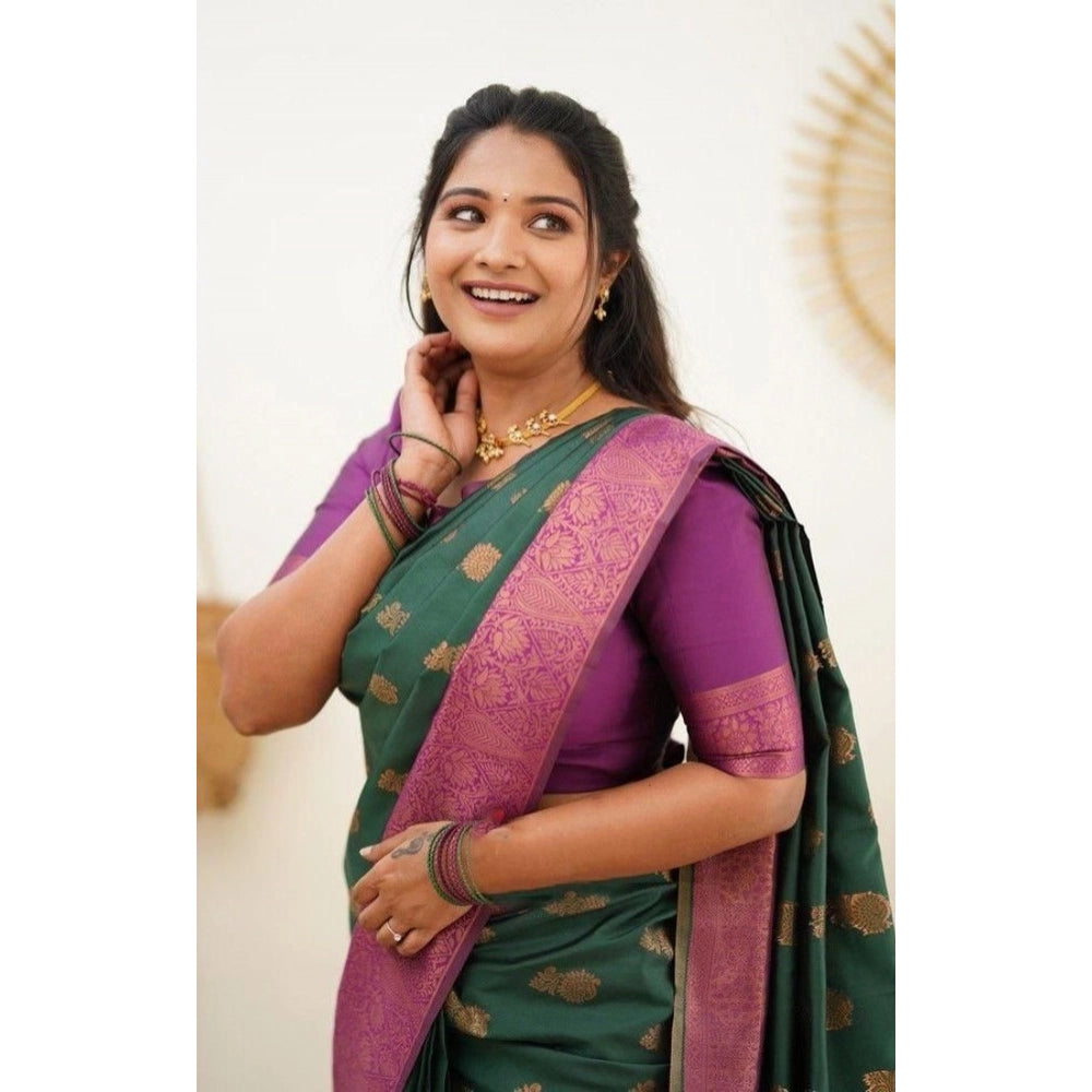 Seduva Women's Litchi silk Printed Saree With Unstitched Blouse (Green)