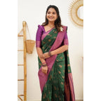 Seduva Women's Litchi silk Printed Saree With Unstitched Blouse (Green)