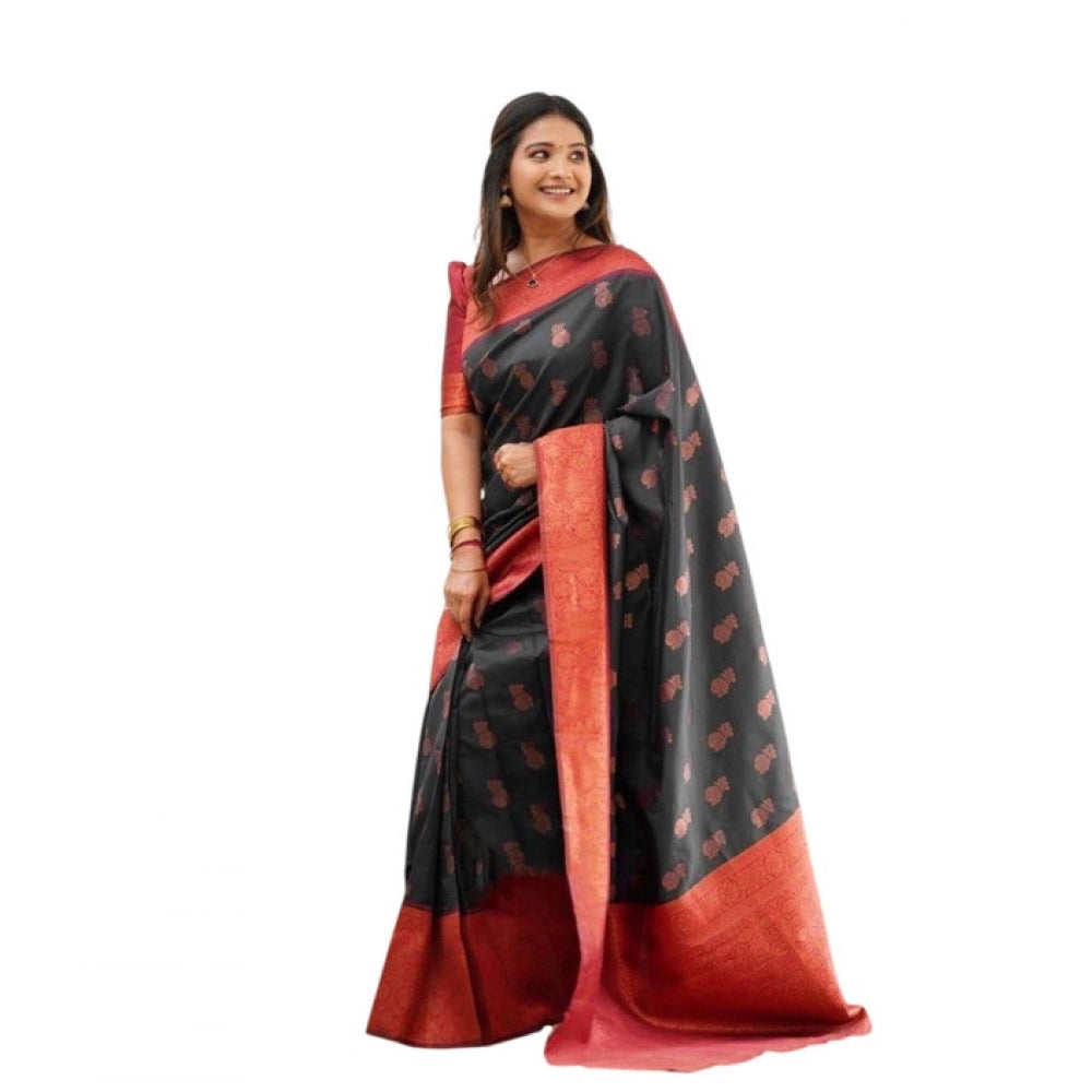 Seduva Women's Litchi silk Printed Saree With Unstitched Blouse (Grey)