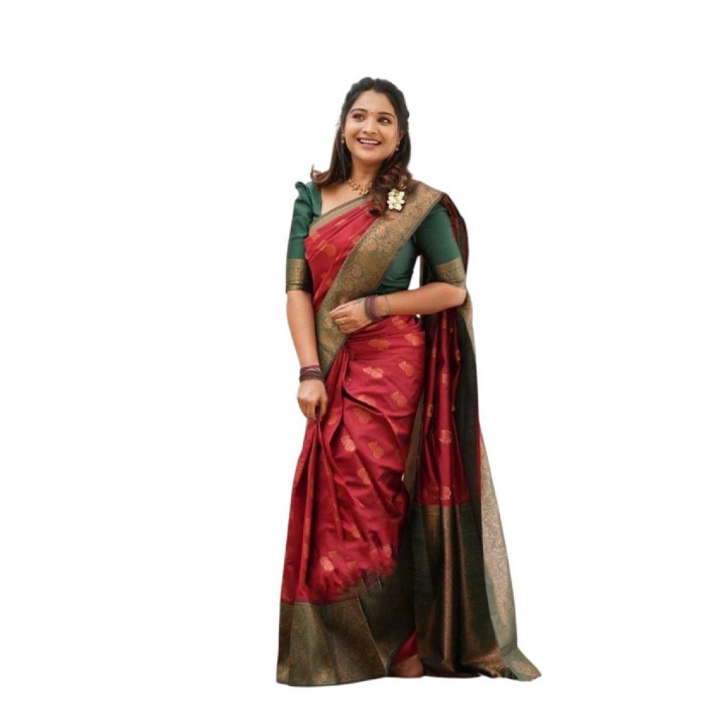 Seduva Women's Litchi silk Printed Saree With Unstitched Blouse (Red)