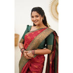 Seduva Women's Litchi silk Printed Saree With Unstitched Blouse (Red)