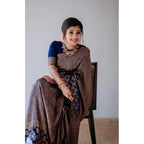 Seduva Women's Litchi silk Printed Saree With Unstitched Blouse (Blue)