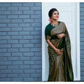 Seduva Women's Litchi silk Printed Saree With Unstitched Blouse (Green)