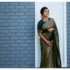 Seduva Women's Litchi silk Printed Saree With Unstitched Blouse (Green)