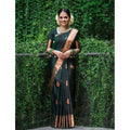 Seduva Women's Litchi silk Printed Saree With Unstitched Blouse (Green)