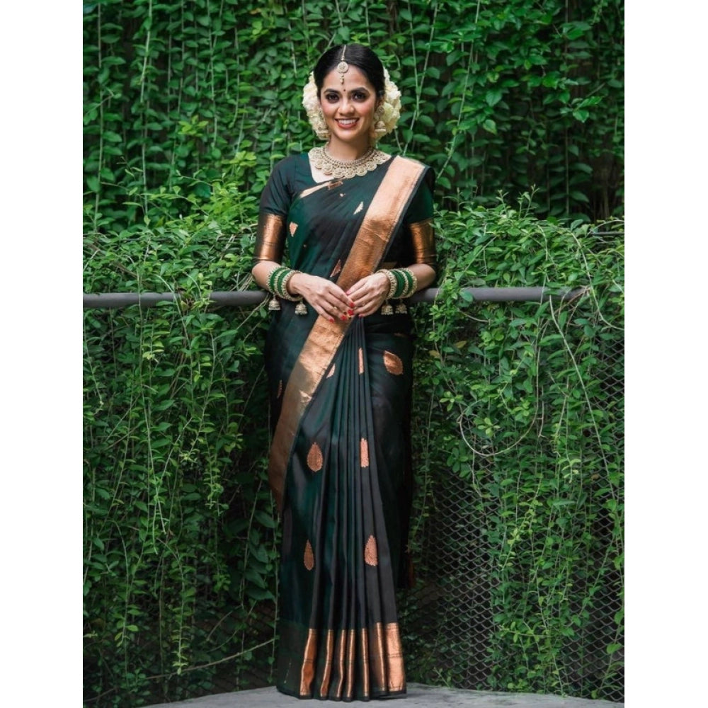Seduva Women's Litchi silk Printed Saree With Unstitched Blouse (Green)