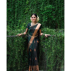 Seduva Women's Litchi silk Printed Saree With Unstitched Blouse (Green)