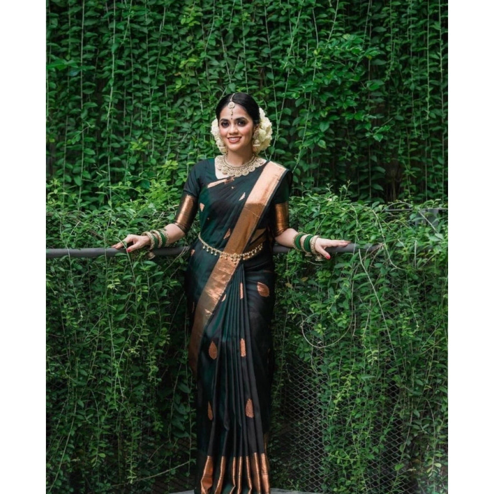 Seduva Women's Litchi silk Printed Saree With Unstitched Blouse (Green)
