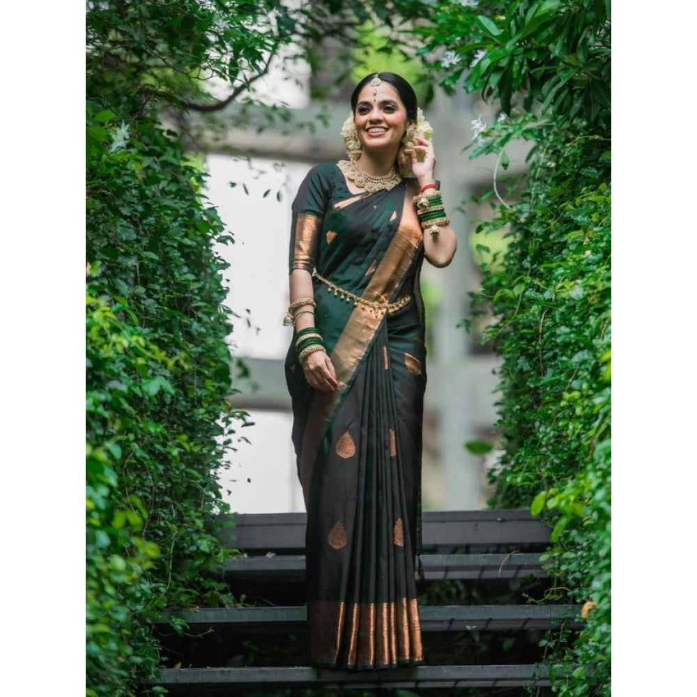 Seduva Women's Litchi silk Printed Saree With Unstitched Blouse (Green)