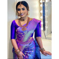 Seduva Women's Litchi silk Printed Saree With Unstitched Blouse (Blue)