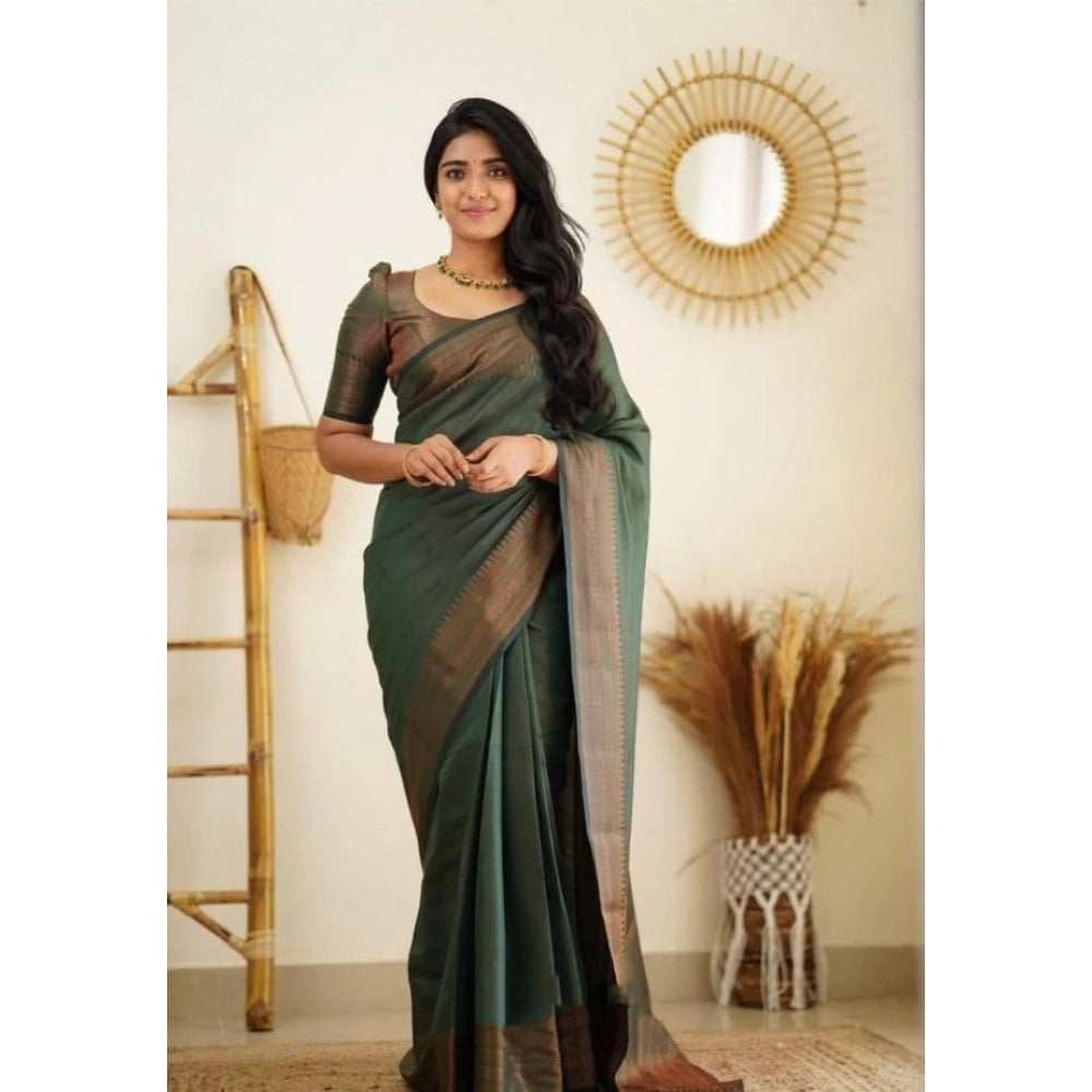 Seduva Women's Litchi silk Printed Saree With Unstitched Blouse (Green)
