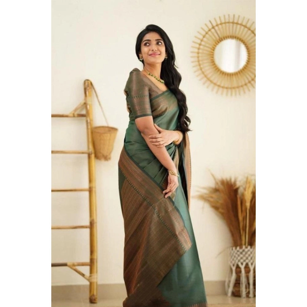 Seduva Women's Litchi silk Printed Saree With Unstitched Blouse (Green)
