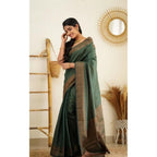 Seduva Women's Litchi silk Printed Saree With Unstitched Blouse (Green)