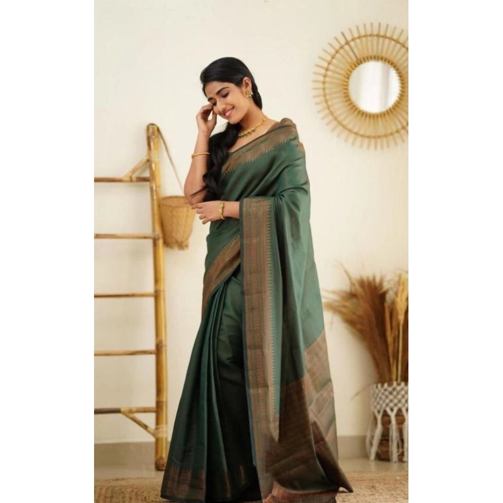 Seduva Women's Litchi silk Printed Saree With Unstitched Blouse (Green)