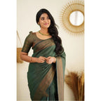 Seduva Women's Litchi silk Printed Saree With Unstitched Blouse (Green)
