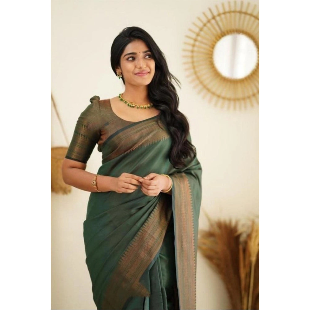 Seduva Women's Litchi silk Printed Saree With Unstitched Blouse (Green)