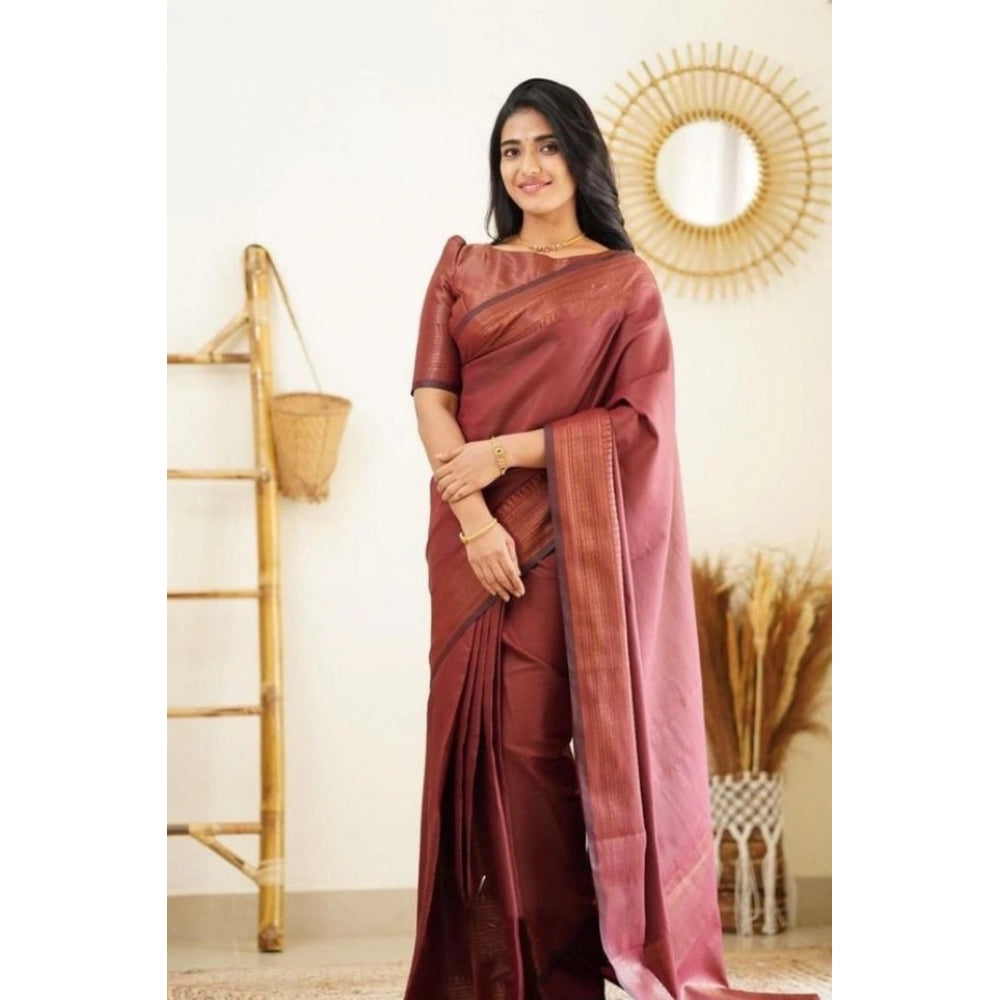 Seduva Women's Litchi silk Printed Saree With Unstitched Blouse (Maroon)